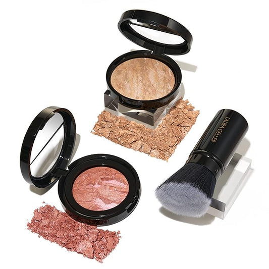 LauraGeller Blush – Blush-n-Glow Kit (3 PC): LAURA GELLER NEW YORK Baked Balance-N-Glow Illuminating CC Powder Foundation Light, Retractable Kabuki Brush, Baked Blush-N-Brighten Pink Grapefruit