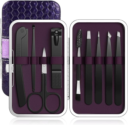 glowtalebaeuty Tweezers – 9PCS Tweezers Set for Facial Hair, Precision Tweezer for Eyebrows with Curved Scissor and Eyebrow Razor for Ingrown Hair as Stocking Stuffers Gifts for Women/men
