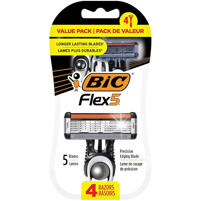 BIC Disposable Razors – BIC Flex 5 Disposable Razors for Men, Sensitive Skin Razor For a Smooth, Comfortable and Close Shave, 4 Piece Razor Set
