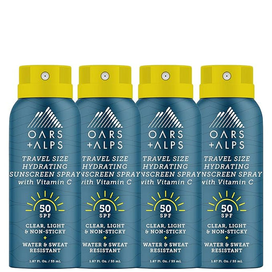 OarsAlps Body Sunscreens – Travel Sunscreen Spray for Face & Body, SPF 50 Spray Sunscreen Infused with Vitamin C & Antioxidants, No White Residue, Water & Sweat Resistant, Lightweight, Hydrating, 1