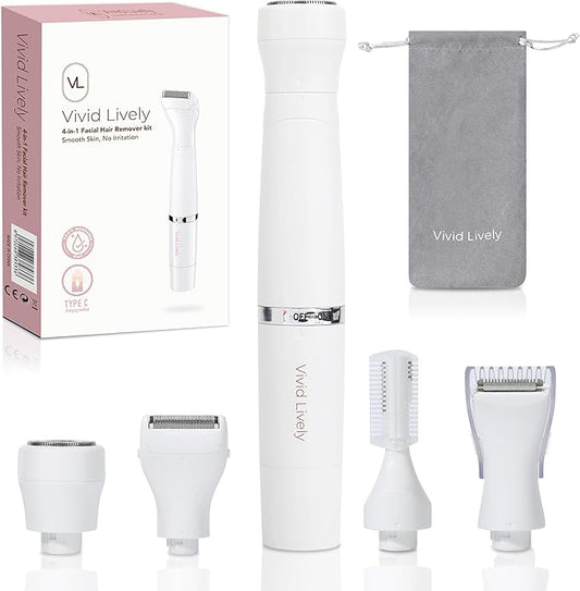 glowtalebaeuty Personal Groomers – 4-in1 Facial Hair Removal for Women, Painless Electric Face Shaver, USB Rechargeable, Ease of Use, Portable