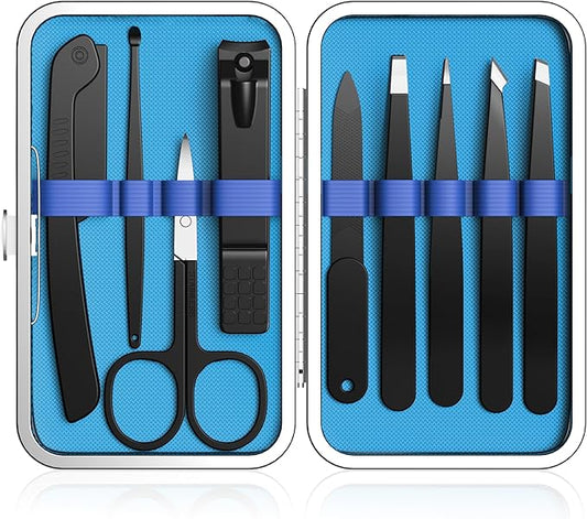 Yougai Tweezers – Yougai Tweezers Set and Nail Clipper, Tweezers Set for Men/Women, 9PCS Professional Stainless Steel Tweezers Kit with Leather Travel Case