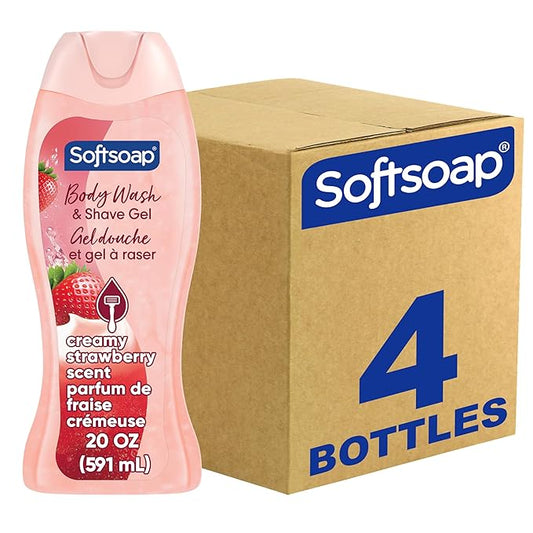 Softsoap Body Washes – Softsoap Moisturizing Body Wash and Shave Gel, Creamy Strawberry Scent, 20 fl oz Bottle (Pack of 4)