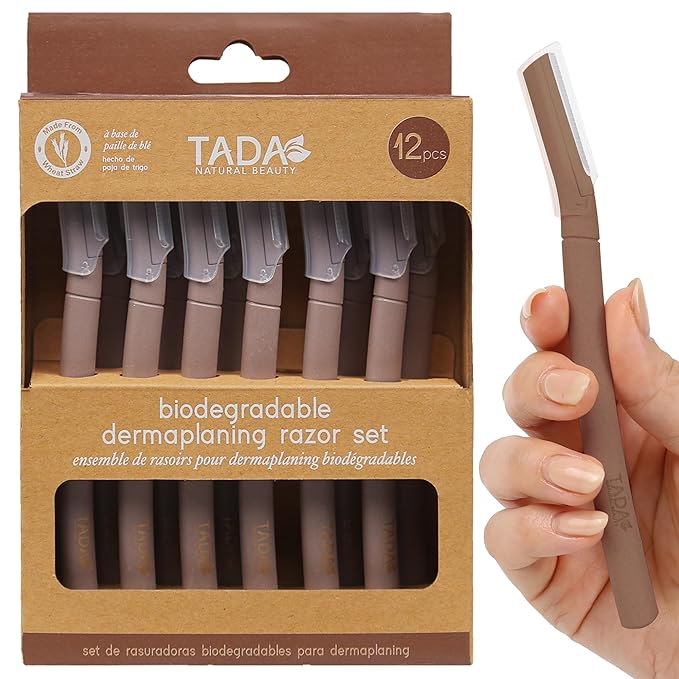 TADANaturalBeauty Disposable Razors – Biodegradable Wheat Straw Disposable Razors for Women – 12 Pack, Single-Color, Safety Cap – Facial & Eyebrow Razors for Unwanted Hair, Beauty Tools & Accessories(Brown)