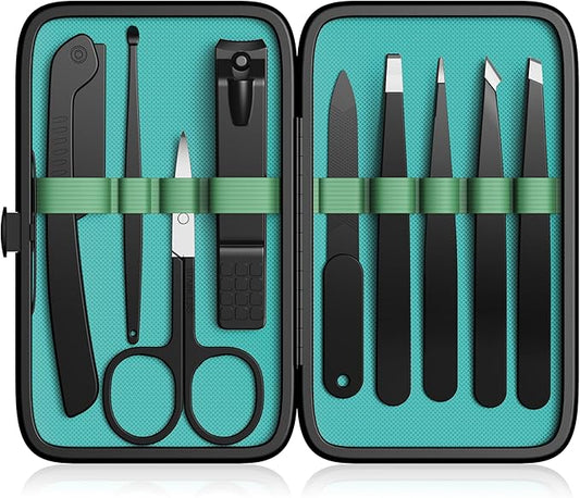 Yougai Sets & Kits – Yougai Tweezers Set,9 Pcs Professional Stainless Steel Tweezer Kit-Great Precision Tweezers for Daily Beauty Tools with Leather Travel Case as Stocking Stuffers Gifts