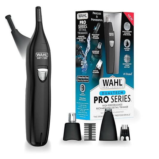 Wahl Nose & Ear Hair Trimmers – Wahl Pro Series® Rechargeable Eyebrow, Ear & Nose Hair Trimmer for Men – Painless DualTech® Eyebrow Trimmer & Facial Hair Removal Device – Model 3025656