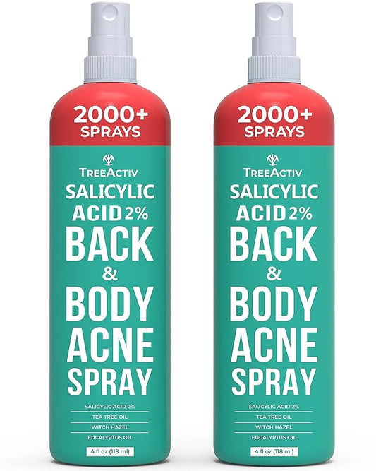 TreeActiv Facial Peels – Salicylic Acid Back & Body Acne Spray, Back Acne Solution For Women And Men, Acne Body Spray with Tea Tree Oil, Fast-Drying Back Acne Spray, Fine Mist, Back Acne Treatment Spray, 4 fl oz, 2-pack