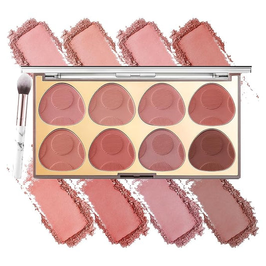 YBUETE Blush – 8 Colors Blush Palette, Smooth Blendable Powder Blush, Buildable Facial Cheek Blusher, Matte Blush Palette Makeup For Women, Waterproof Long-lasting Makeup Palette with Brush