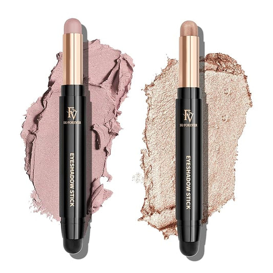FVCOSMETIC Eyeshadow – FV Waterproof Eyeshadow Stick Duo,Long-Lasting Cream Eye Shadow Makeup Sets, High Pigmented Eyeshadow Pencil with Matte & Shimmer Finish, Natural Look (Rose & Champagne)