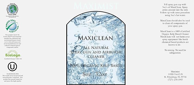 MaxiMist MaxiClean Organic, Natural Airbrush Spray Tanning Spray Gun Cleaner 8 oz - (use for spray tan equipment)