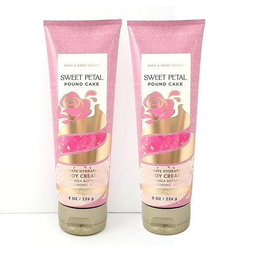 LushLather Creams – Bath & Body Works Ultimate Hydration Body Cream Pack of 2 (Sweet Petal Pound Cake),8