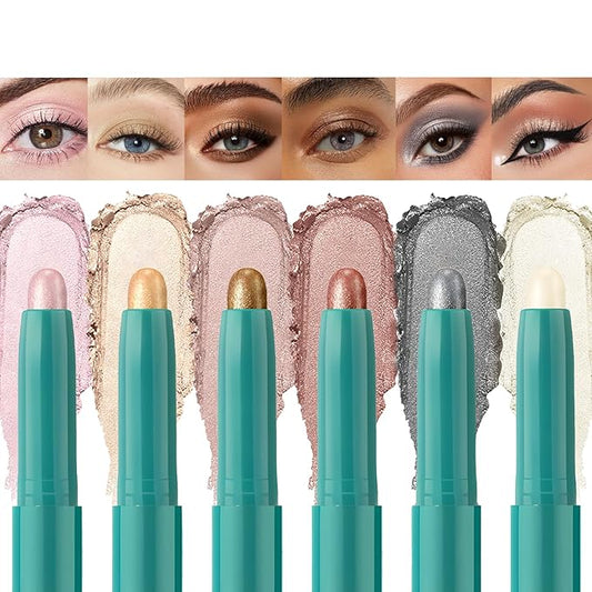 Wugbc Eyeshadow – 6 Colors Eyeshadow Stick Set, Eye Brightener Stick Shimmer Smooth Cream Eyeliner Pencil Long Lasting Waterproof Glitter Highlighter Eye Shadow Makeup