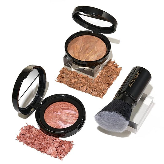 LauraGeller Blush – Blush-n-Glow Kit (3 PC): LAURA GELLER NEW YORK Baked Balance-N-Glow Illuminating CC Powder Foundation Sand, Retractable Kabuki Brush, Baked Blush-N-Brighten Pink Grapefruit