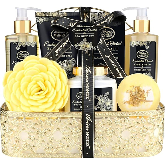 Ariosemonde Sets & Kits – Spa Gift Baskets for Women, Gift Set for Mom Enchanted Orchid Scent, Home Spa Kit with Bubble Bath, Body Lotion, Bath Bomb, Bath Salt, Bath Gift Baskets, Birthday Gifts for Women