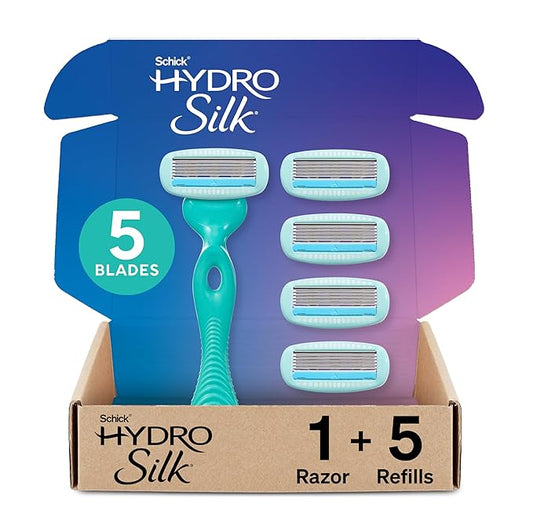 SchickHydroSilk Cartridge Razors – Schick Hydro Silk Ultra Sensitive Razor for Women | Womens Razor for Sensitive Skin, 5 Blade Razors for Women, Womens Razors for Shaving, Includes 1 Handle & 5 Refills