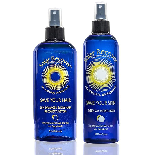 SolarRecover Conditioners – Solar Recover After Sun Moisturizing Spray + Hair Detangler Combo - 12oz Hydrating Facial and Body Mist for Sunburn Relief + 8oz All Natural Leave-In Conditioner