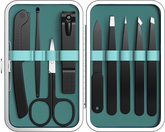 Yougai Tweezers – Yougai 9 Pcs Tweezers and Nail Clippers Kit for Facial Hair Women with Travel Case, Professional Stainless Steel Eyebrow Tweezers Kit Great Precision Tweezers for Daily Beauty Tool