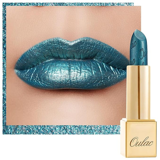 OulacCosmetics Lipstick – Oulac Metallic Green Lipstick for Women with Metallic 3D Shine, Lightweight Hydrating Formula, High-Impact Lip Color, Vegan Beauty, Full Coverage Lip Makeup, Turquoise (20)