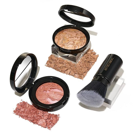 LauraGeller Blush – LAURA GELLER NEW YORK Baked Balance-N-Glow Illuminating Powder Foundation, Medium + Retractable Kabuki Brush + Baked Blush-N-Brighten, Pink Grapefruit