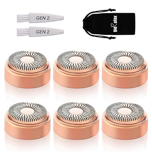 Gurelax Replacement Heads – Replacement Heads for Flawless Facial Hair Remover, Gen 2 Replacement Blades Compatible with Finishing Touch Flawless Hair Removal, 18K Gold Painless Razor Head for Women（6 Pack）