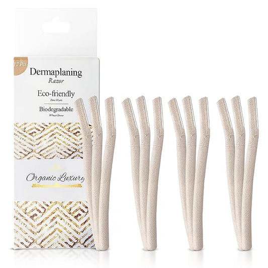OrganicLuxury Disposable Razors – Dermaplane Face Razor Tool - Biodegradable- Swedish Stainless Steel-For exfoliation and Hair removal- Men and Woman -12 pc