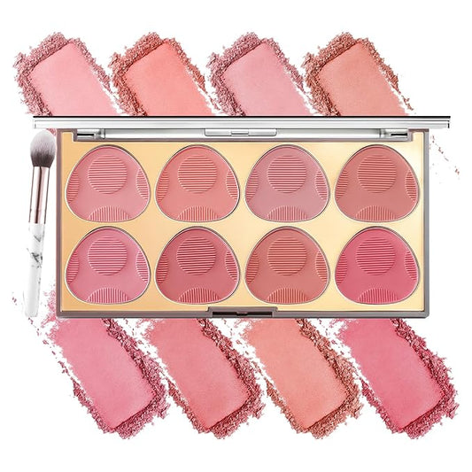 YBUETE Blush – 8 Colors Blush Palette, Smooth Blendable Powder Blush, Buildable Facial Cheek Blusher, Matte Blush Palette Makeup For Women, Waterproof Long-lasting Makeup Palette with Brush