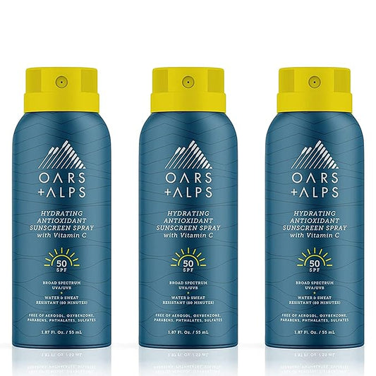OarsAlps Body Sunscreens – Oars + Alps Travel Sunscreen Spray for Face & Body, SPF 50 Spray Sunscreen Infused with Vitamin C & Antioxidants, No White Residue, Water & Sweat Resistant, Lightweight, Hydrating, 1