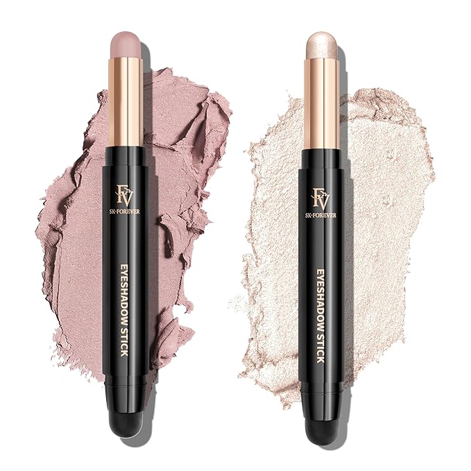FVCOSMETIC Eyeshadow – FV Waterproof Eyeshadow Stick Duo,Long-Lasting Cream Eye Shadow Makeup Sets, High Pigmented Eyeshadow Pencil with Matte & Shimmer Finish, Natural Look (Rose & Pearl)