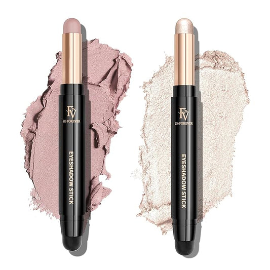 FVCOSMETIC Eyeshadow – FV Waterproof Eyeshadow Stick Duo,Long-Lasting Cream Eye Shadow Makeup Sets, High Pigmented Eyeshadow Pencil with Matte & Shimmer Finish, Natural Look (Rose & Pearl)