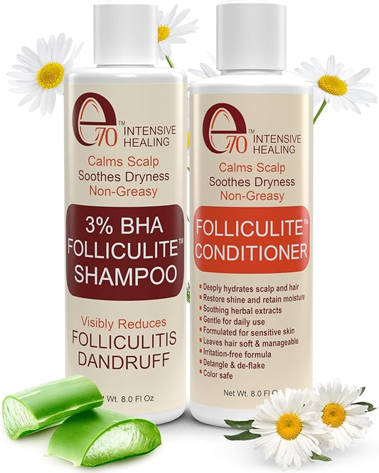 e70IntensiveHealing Shampoo & Conditioner Sets – 3% BHA Folliculitis Shampoo and Conditioner for Women & Men - Made with Salicylic Acid & Tea Tree Oil - Flakes Shampoo & Deep Conditioner for Dry Itchy Scalp & Acne by e70