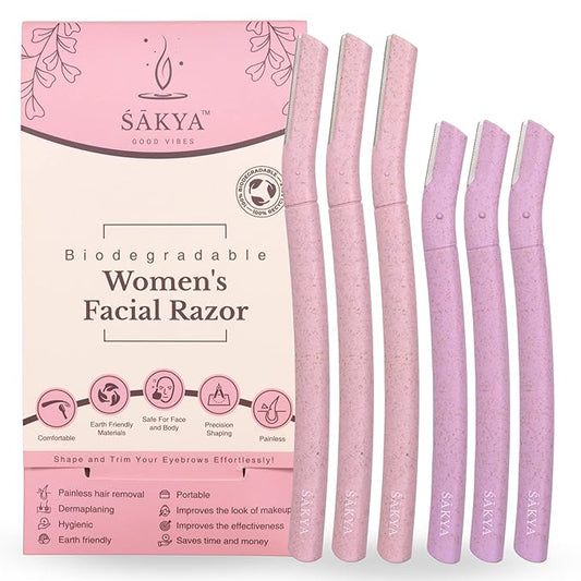 Sakya Razors & Blades – Sakya Biodegradable Women's Dermaplaning Tool - Dermaplane Facial Sensitive Skin Hair Removal Face Razor, Twinkle Blade for Eyebrows & Peach Fuzz - Sonic