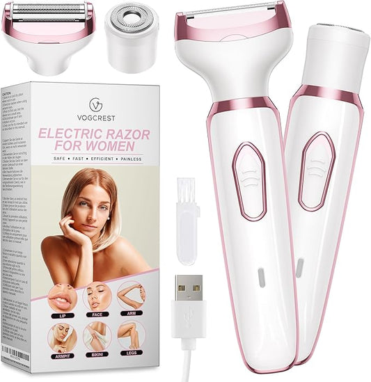 VGVOGCREST Foil Shavers – Electric Razor - Shaver - Trimmer for Women: 2 in 1 Painless Body Razors and Facial Hair Remover - Rechargeable Hair Removal Kit for Face Body Leg Bikini Underarm Arm