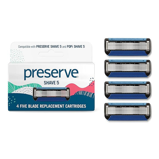Preserve Disposable Razors – Preserve Five Blade Replacement Cartridges for Shave 5 Recycled Razor, 4 Count