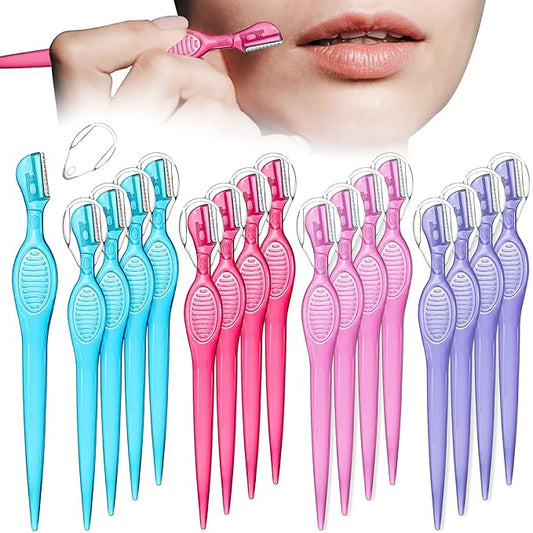 Honoson Razors & Blades – 16 Pcs Small Eyebrow Razor for Women Portable Face Razors for Women Facial Hair Lip Trimmer Hair Shaving Removal Tool Dermaplaning Tool Eyebrow Shaver with Safety Cap for Makeup Face Care, 4 Colors