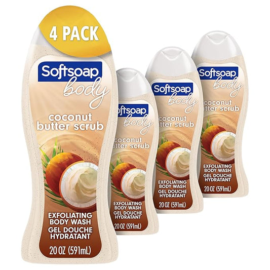 Softsoap Body Washes – Softsoap Body Wash, Coconut Butter Scrub , Exfoliating Body Wash, 20 Ounce, 4 Pack