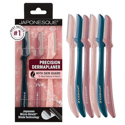 JAPONESQUE Razor Blades & Cartridges – JAPONESQUE Precision Dermaplaner Facial Razors – 2pk 6 Piece Set, Eyebrow and Facial Hair Single Blade Razors for Women and Men, 2pk, 6ct