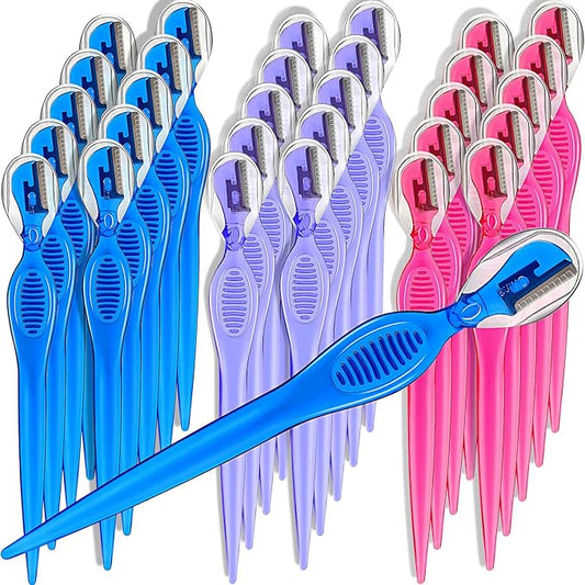 Mudder Disposable Razors – 30 Pcs Dermaplane Razor Eyebrow Razor for Women Trimmer Shaver with Precision Cover Multipurpose Exfoliating Dermaplaning Tool Facial Hair Removal for Women Face Lip Grooming, 3 Colors