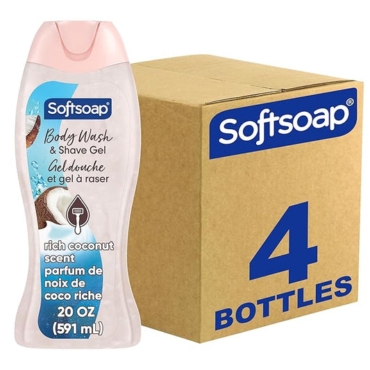 Softsoap Body Washes – Softsoap Moisturizing Body Wash and Shave Gel, Rich Coconut Scent, 20 fl oz Bottle (Pack of 4)