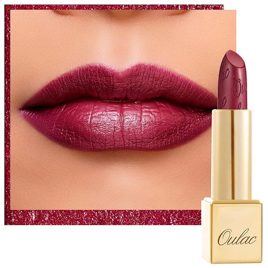 OulacCosmetics Lipstick – Oulac Wine Red Lipstick for Women with Metallic 3D Shine Lightweight Hydrating Formula, High Impact Lip Color, Vegan Beauty, Full Coverage Lip Makeup, Christmas Gifts for Women, One Last Kiss (14)