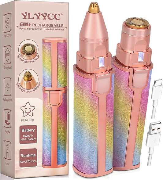 YLYYCC Personal Groomers – Facial Hair Removal for Women, Electric 2 in 1 Face Shaver and Eyebrow Trimmer, Rechargeable Nose Hair Trimmer for Women, Face Razor with Built-in LED Light